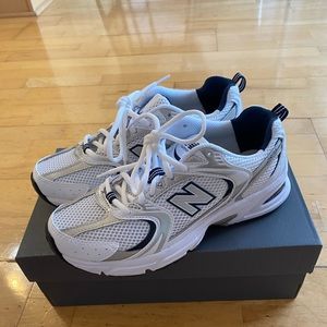 Women New Balance 530 white with natural indigo size 7.5